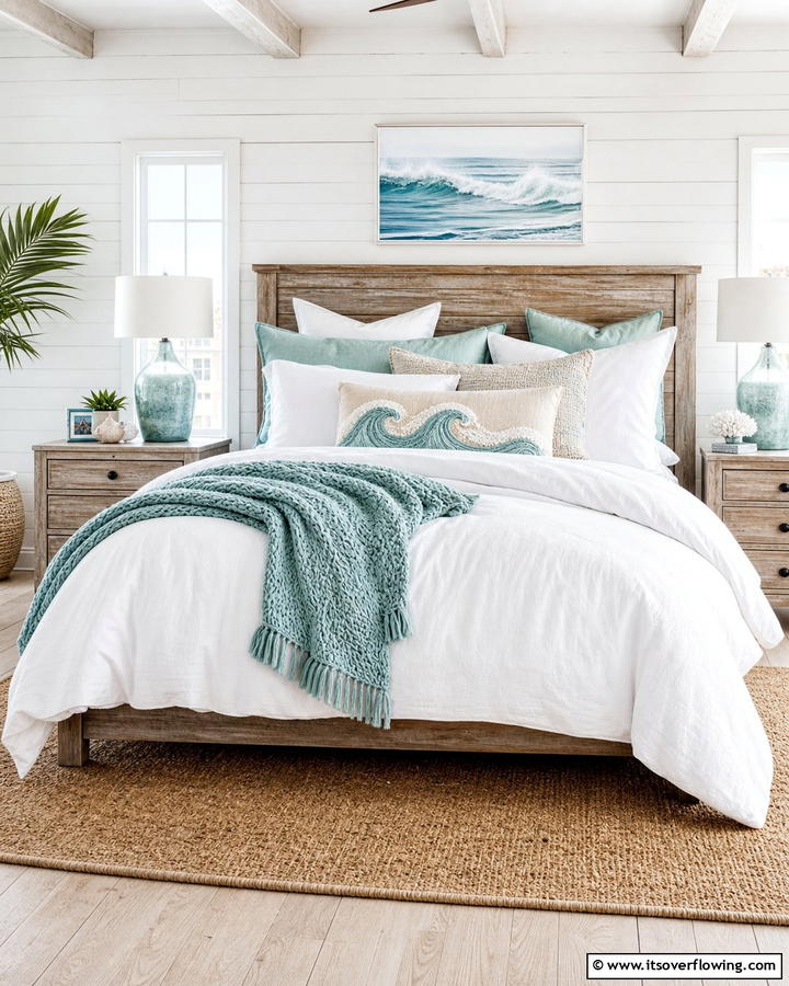 Textured Coastal Bedding - 21 Coastal Bedroom Ideas for Relaxing Beach Vibes