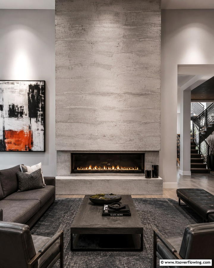Textured Concrete Boldness - 25 Floor to Ceiling Fireplace Ideas- Stunning & Modern