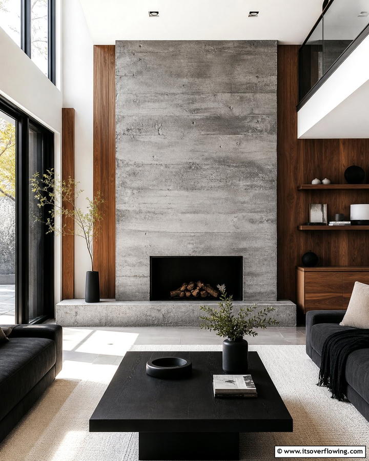 Textured Concrete Finish - 25 Fireplace Backsplash Ideas for a Stunning Focal Point