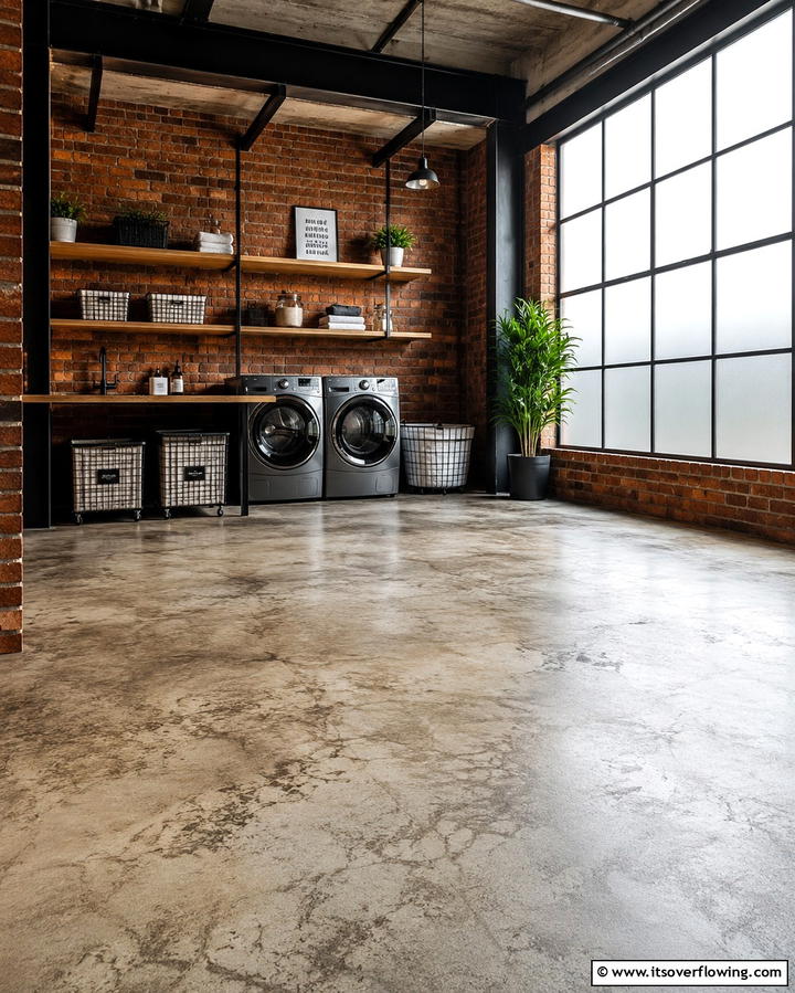 Textured Concrete Flooring for Industrial Charm - 25 Laundry Room Floor Ideas for a Functional Space