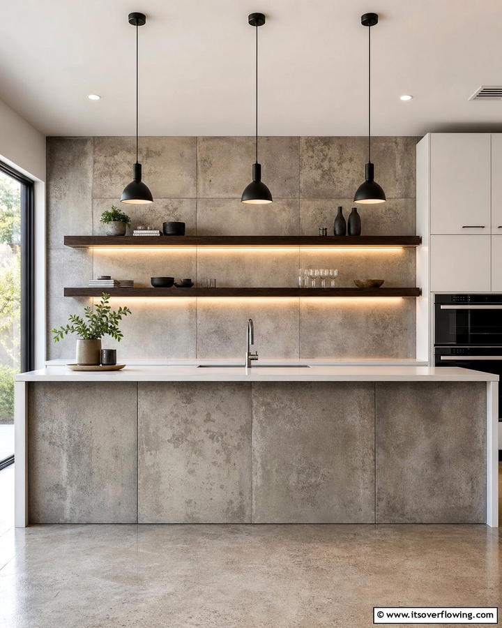 Textured Concrete Look - 21 Kitchen Island Back Panel Ideas for Modern Designs
