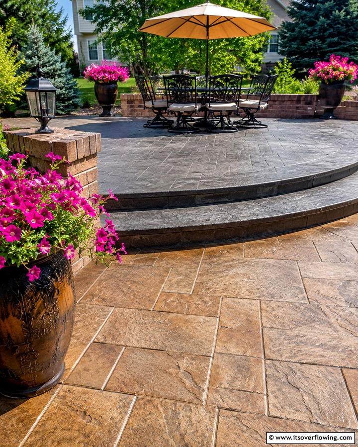 Textured Concrete Patio with Stamped Patterns - 25 Raised Concrete Patio Ideas for a Modern Outdoor Space
