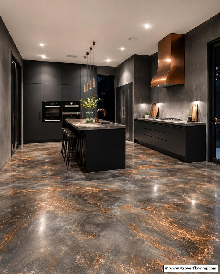 Textured Concrete Patterns - 30 Industrial Chic Concrete Floor Kitchen Design Concepts