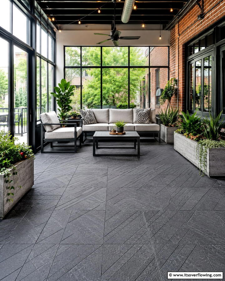 Textured Concrete Tiles - 20 Sunroom Tile Floor Ideas for Durable and Stylish Floors