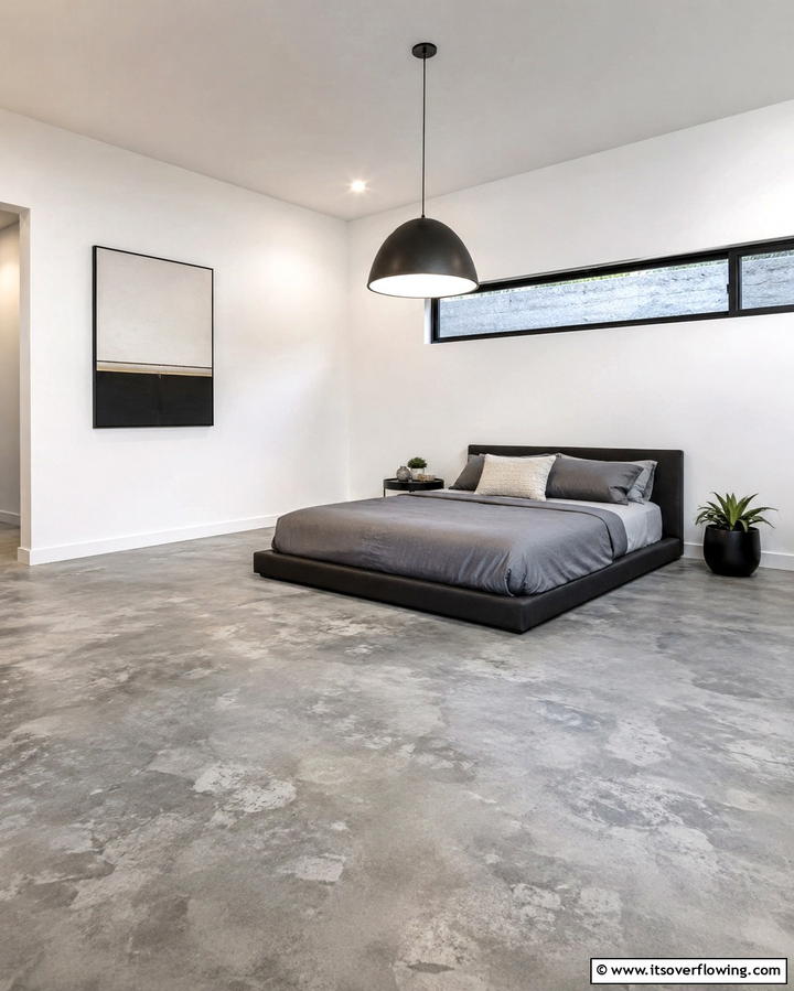 Textured Concrete with Minimalist Decor - 25 Concrete Floor Bedroom Ideas for an Industrial Vibe