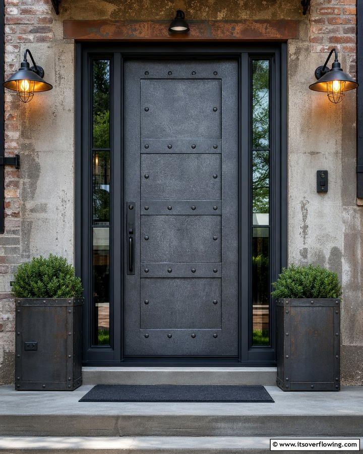 Textured Dark Gray with Industrial Accents - 20 Dark Gray Front Door Ideas for a Modern Entryway