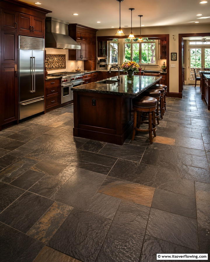 Textured Elegance with Slate Floors - 25 Kitchen Floor Ideas to Transform Your Cooking Space
