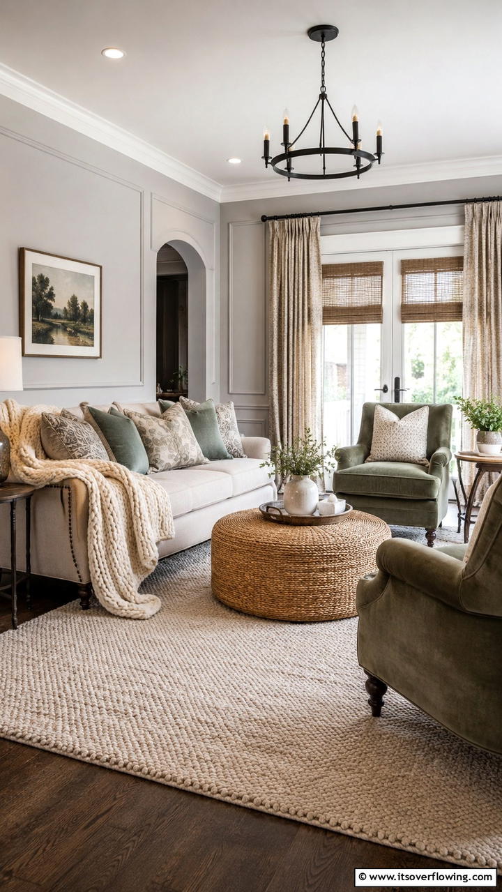 Textured Fabric Comfort - 21 Transitional Living Room Design Ideas for Modern Homes