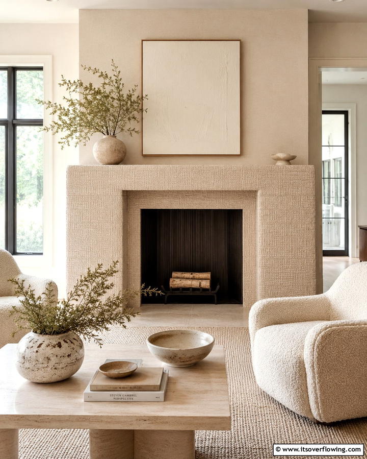 Textured Fabric Facade Faux Fireplace - 30 Faux Fireplace Ideas to Add Warmth Anywhere