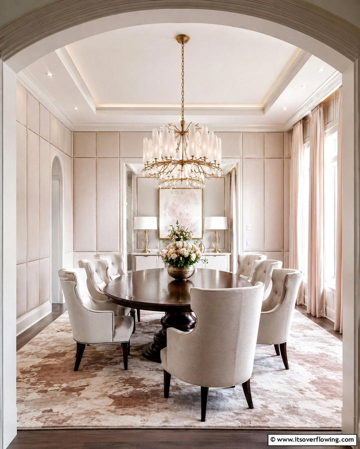 Textured Fabric Panels for Soft Elegance - 25 Dining Room Wall Paneling Ideas for Elegance