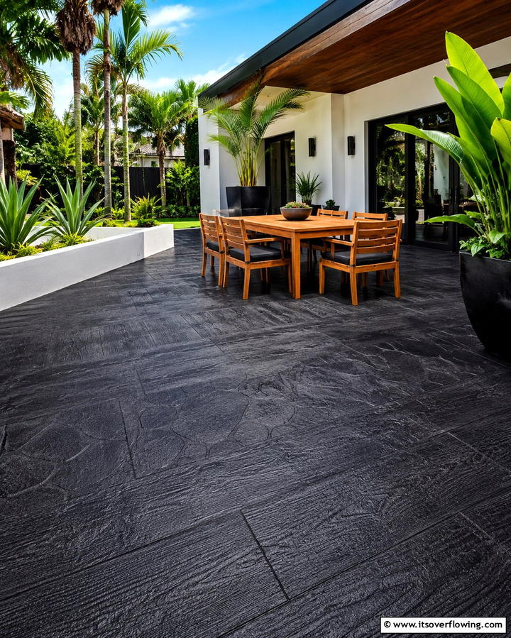 Textured Finishes - 25 Black Concrete Patio Ideas for Modern Outdoor Spaces