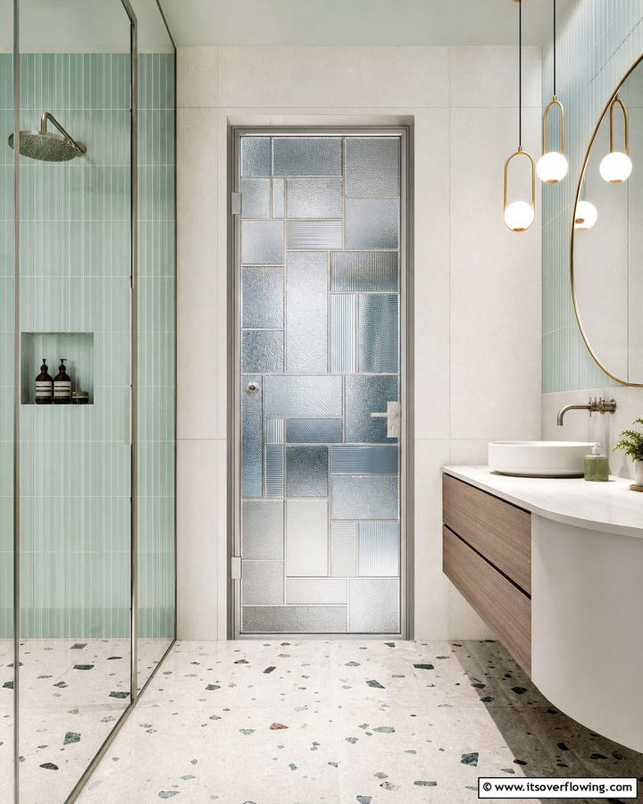 Textured Glass Door for Subtle Privacy - 25 Bathroom Door Ideas to Enhance Your Space
