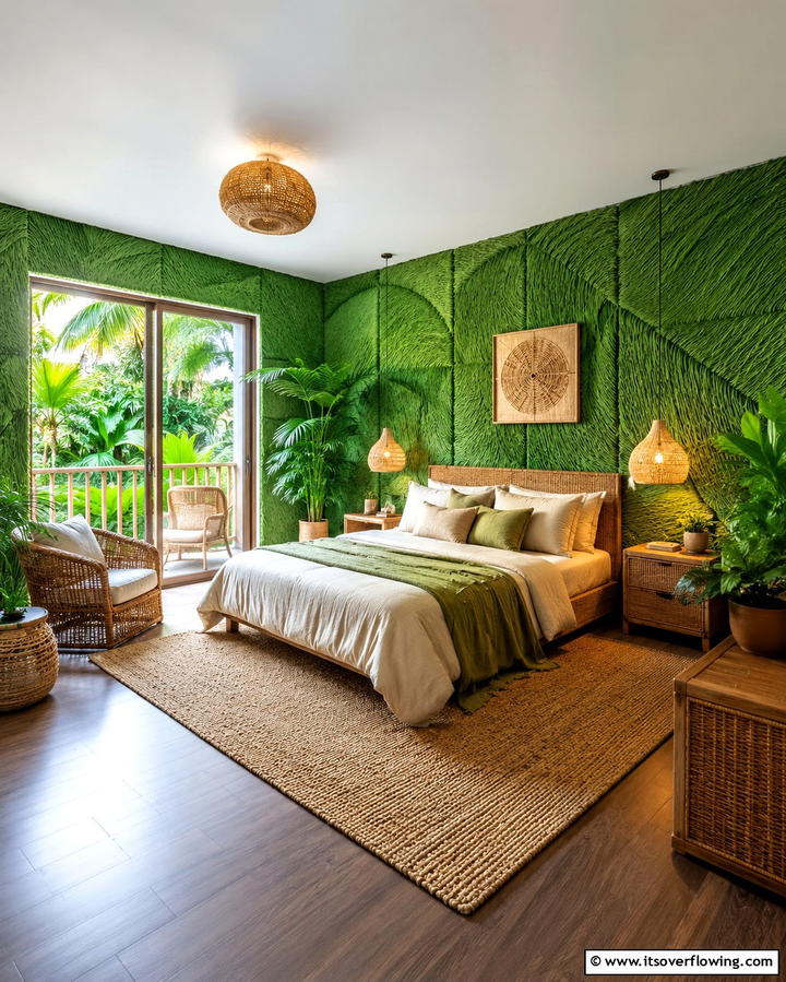 Textured Grass Effect Panels - 30 Green Panelling Ideas for a Serene Bedroom