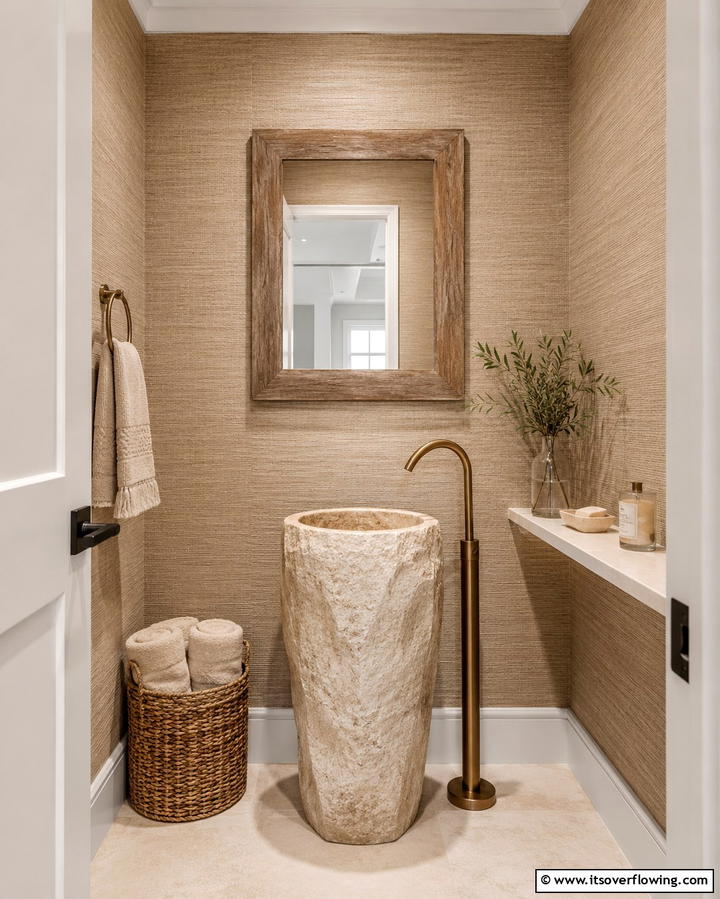 Textured Grasscloth Wallpaper - 25 Powder Room Wallpaper Ideas to Elevate Your Space