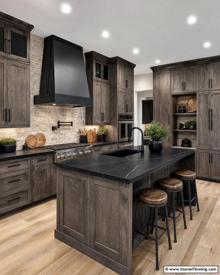 Textured Gray Cabinets for Added Depth - 25 Kitchen Ideas with Gray Cabinets and Black Countertops