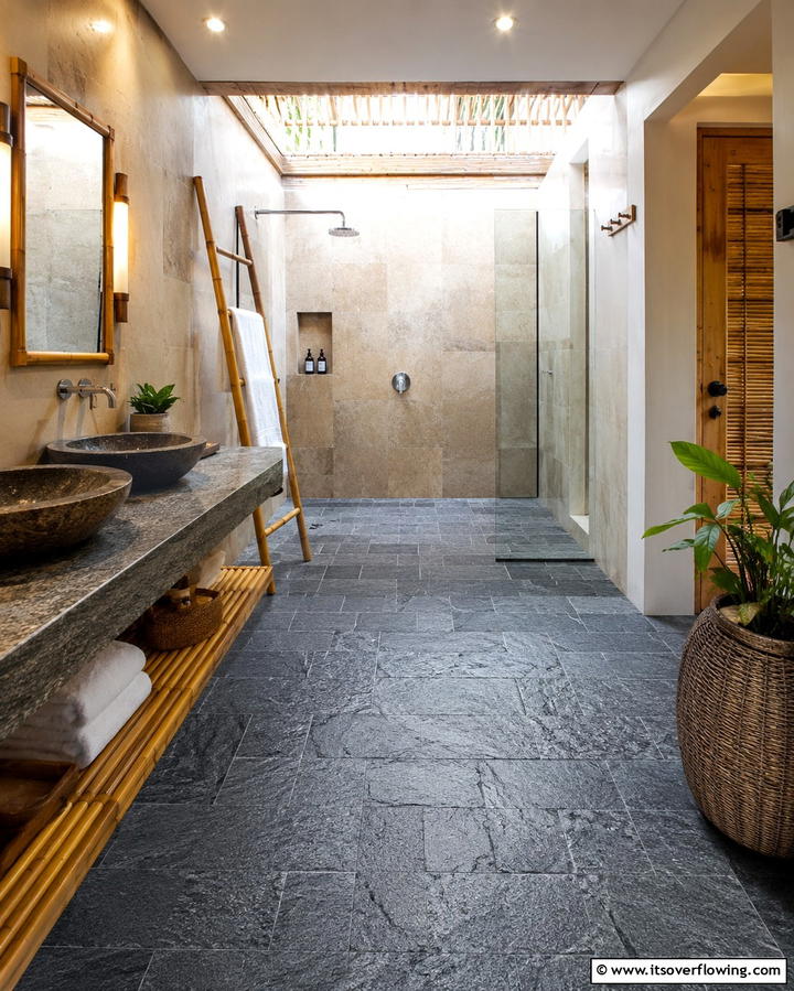 Textured Gray Stone Flooring for a Natural Touch - 30 Gray Floor Bathroom Design Ideas for Sleek Minimalism