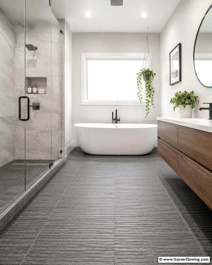 Textured Gray Tiles for Added Depth - 30 Gray Floor Bathroom Design Ideas for Sleek Minimalism