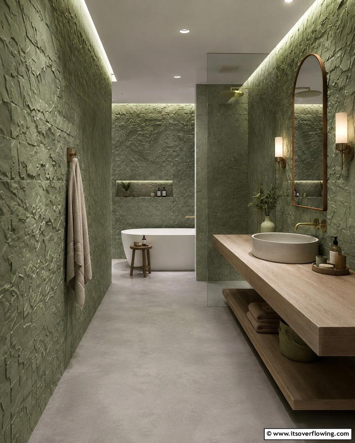 Textured Green Tiles for Depth - 30 Green Tile Bathroom Inspiration Ideas for Bold Spaces