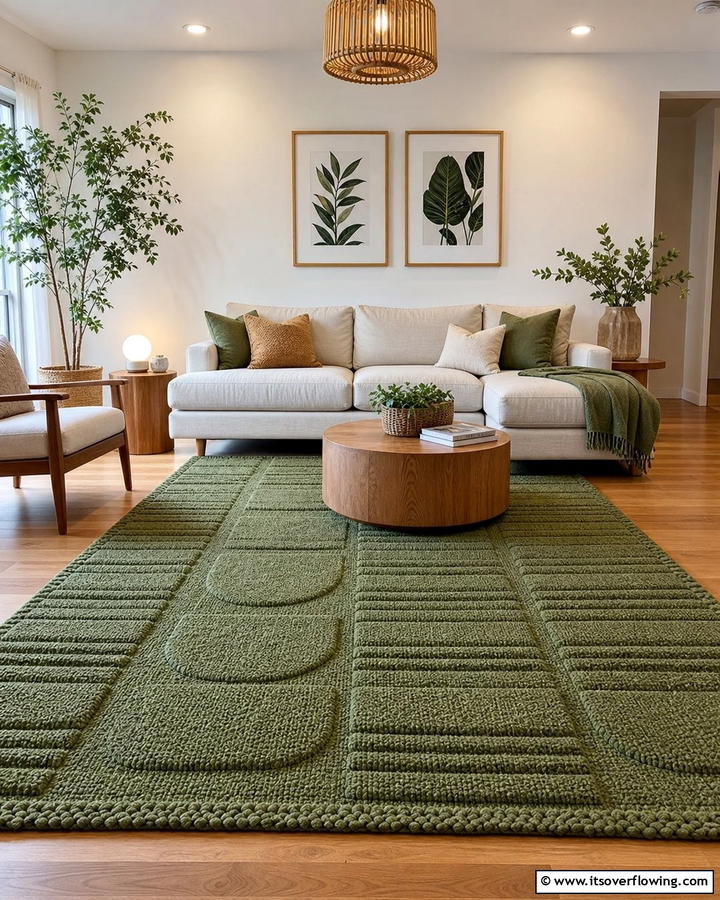 Textured Green Wool Rugs - 20 Green Carpet Living Room Ideas for a Bold Statement