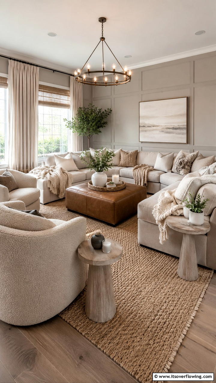 Textured Greige Living Room Layers - 30 Greige Living Room Ideas for Neutral & Warm Modern Spaces