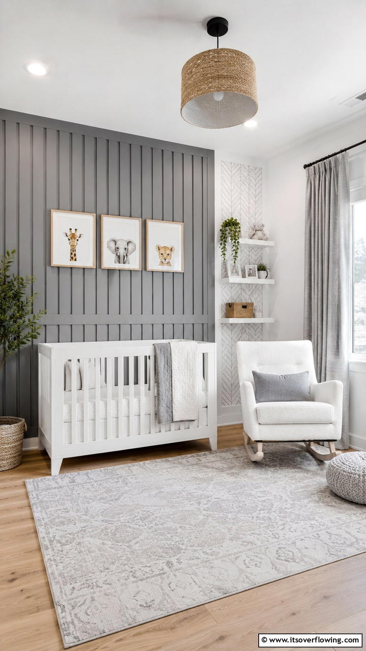 Textured Grey Accent Walls - 30 Grey Nursery Ideas- Calming & Modern Baby Room Designs