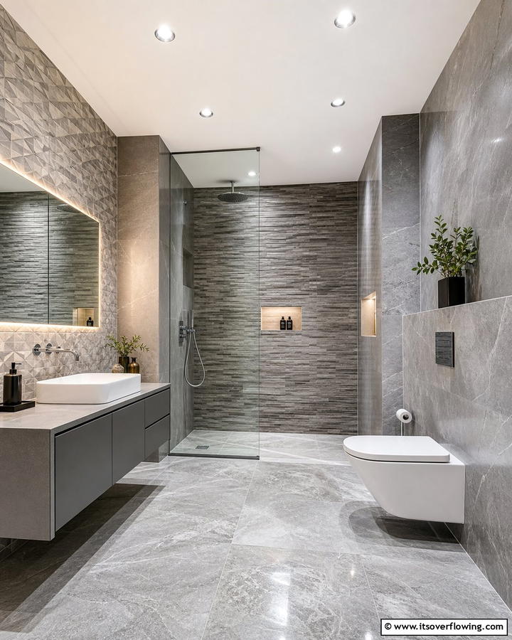Textured Grey Surfaces - 21 Grey Tile Bathroom Ideas for Modern and Timeless Designs