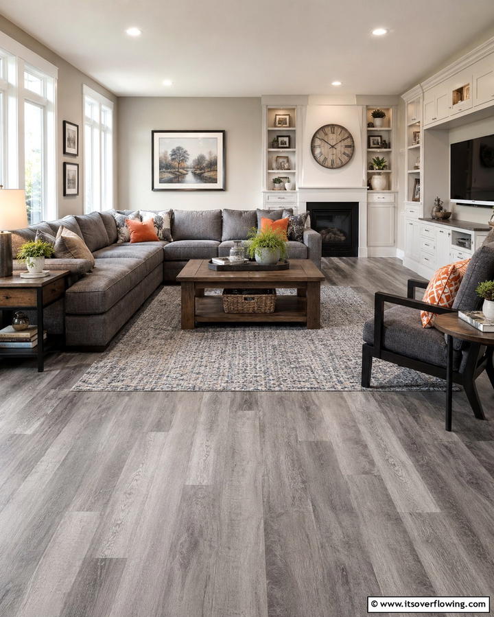 Textured Grey Vinyl for Durability - 30 Grey Flooring Living Room Ideas for Modern Elegance