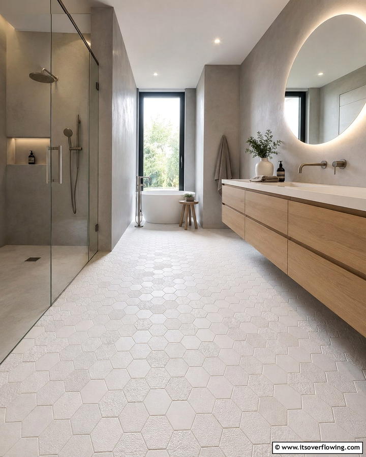 Textured Hexagon Tiles for Added DepthExact - 30 Bathrooms with Hexagon Tile Floor Design Ideas