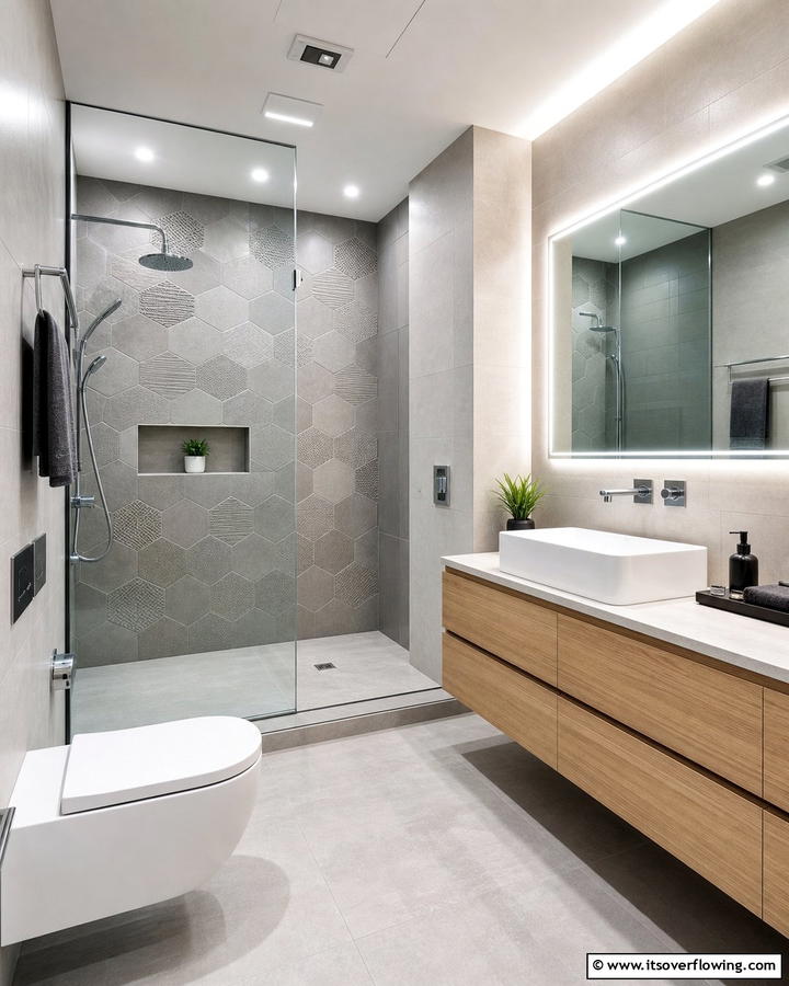 Textured Hexagon Tiles for Depth - 20 Hexagon Tiles Ideas for Bathrooms with Style