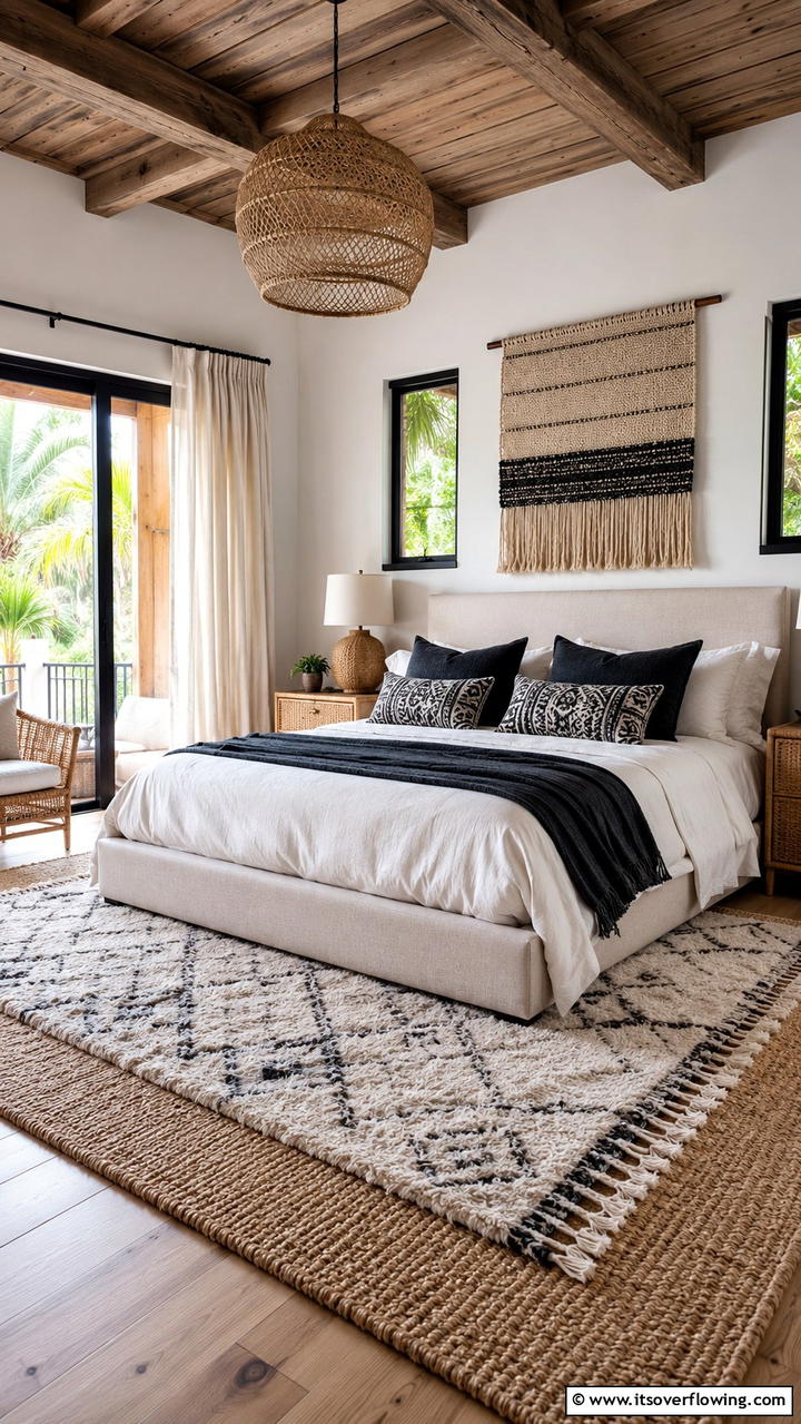 Textured Layered Look - 30 Bedroom Rug Ideas to Anchor and Elevate Your Decor