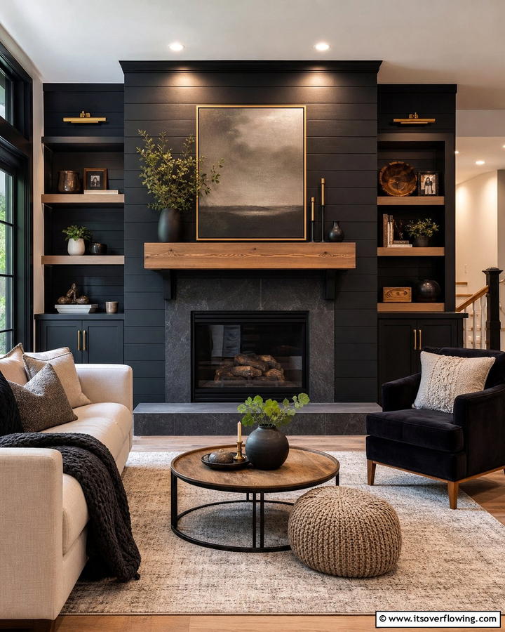 Textured Layering Effect - 21 Modern Black Shiplap Fireplace Design Inspirations