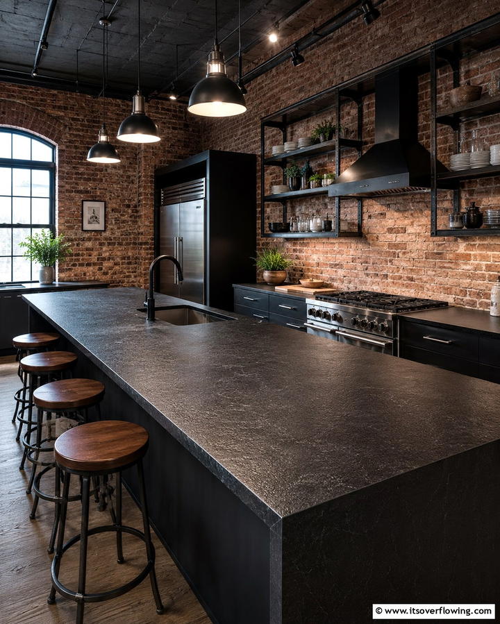 Textured Leathered Black Granite - 30 Sleek Black Granite Countertop Kitchen Designs for Luxury