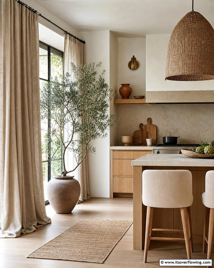 Textured Linen Drapes - 21 Kitchen Curtain Ideas to Enhance Light and Privacy
