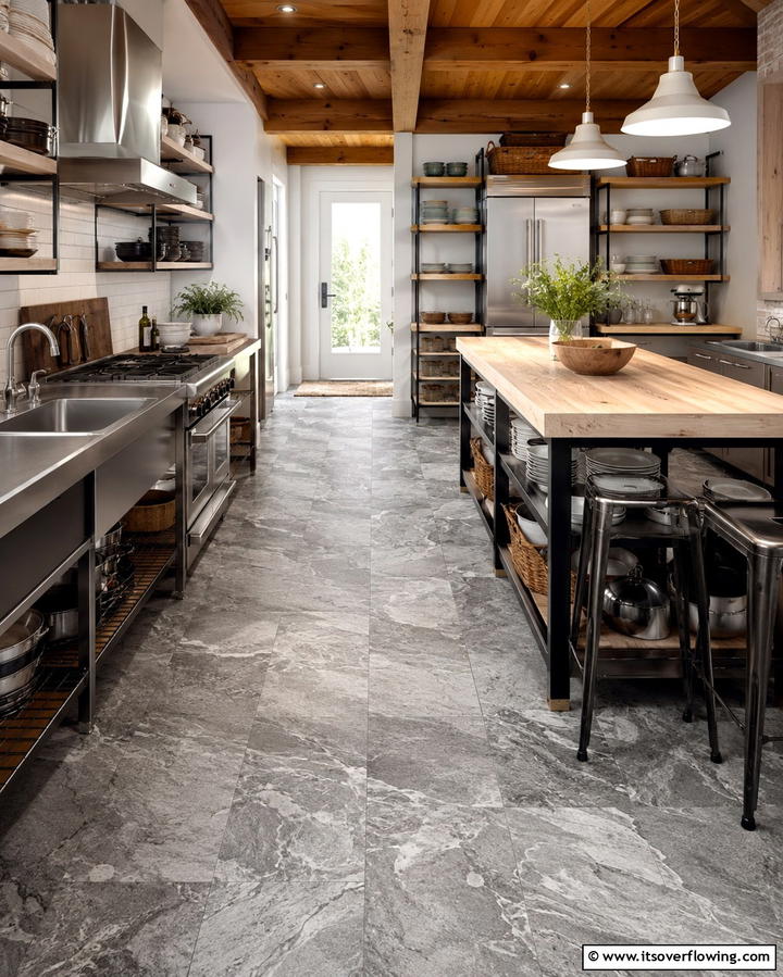 Textured Marble Surface - 25 Marble Kitchen Floor Ideas for Timeless Elegance