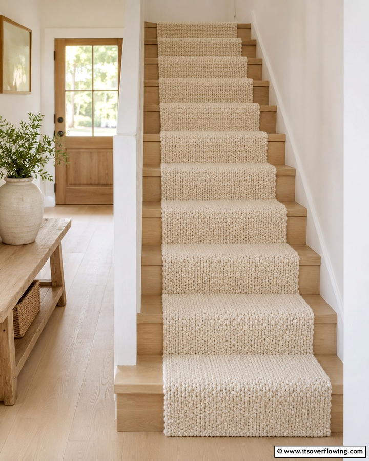 Textured Patterns with Raised Weaves - 25 Stair Runner Ideas for Safety and Style in Your Home