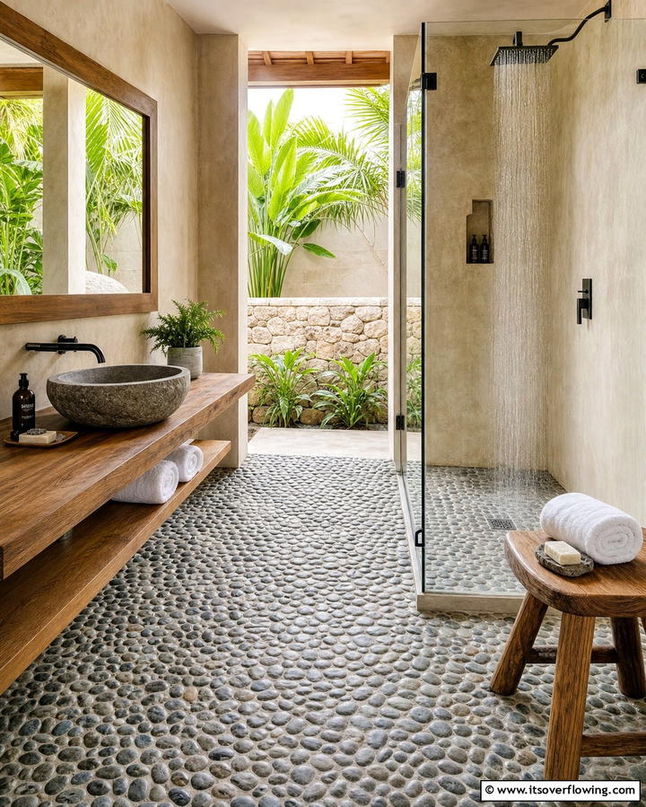 Textured Pebble Flooring - 25 Small Bathroom Flooring Ideas for Stylish and Durable Floors
