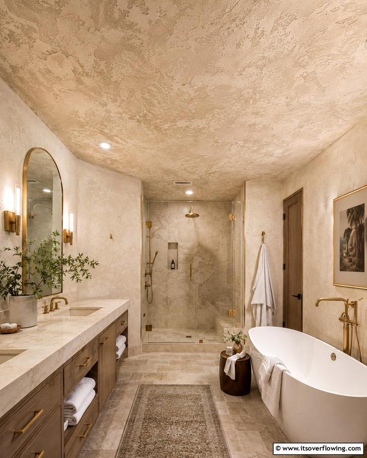 Textured Plaster Finishes - 30 Inspiring Bathroom Ceiling Ideas for Modern Homes