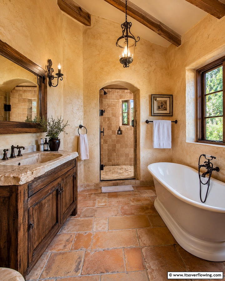 Textured Plaster Walls - 20 Tuscan Bathroom Ideas for a Rustic Retreat