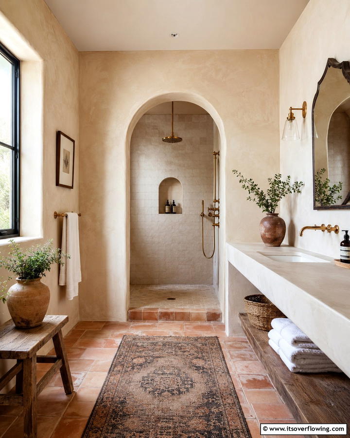 Textured Plaster Walls for Old World Charm - 25 Rustic Walk-in Shower Ideas for a Spa-Like Bathroom