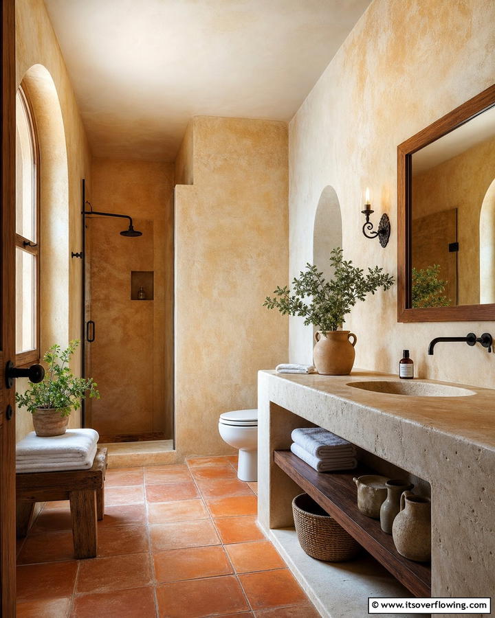 Textured Plaster Walls - 20 Mediterranean Bathroom Ideas for a Relaxing Retreat