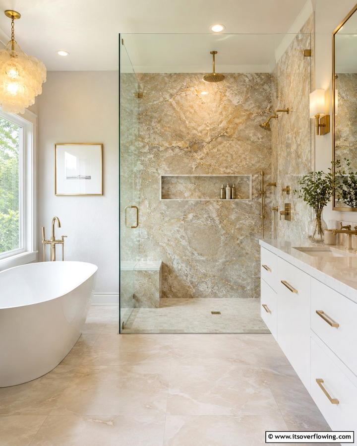 Textured Quartzite Shower Walls - 20 Stone Shower Design Ideas for a Spa-like Bathroom