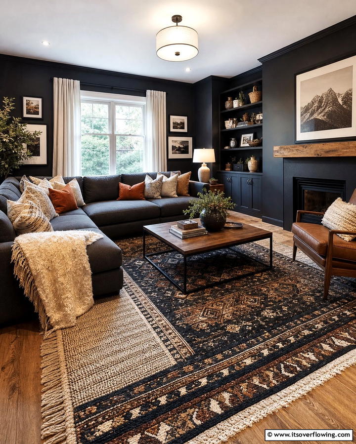 Textured Rugs - 25 Dark Living Room Ideas for a Moody and Chic Space