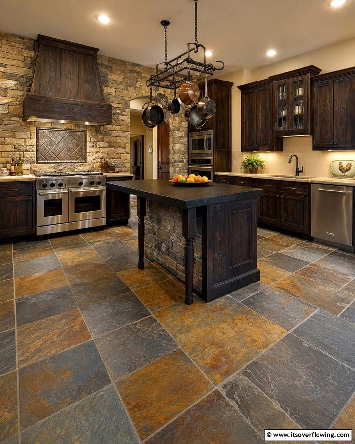 Textured Slate Flooring - 25 Kitchen Flooring Ideas for Durability and Style