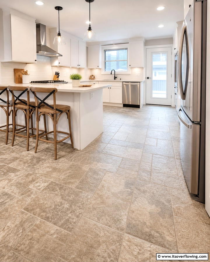 Textured Slip Resistant Safety - 21 Kitchen Floor Tile Ideas- Durable & Stylish Options