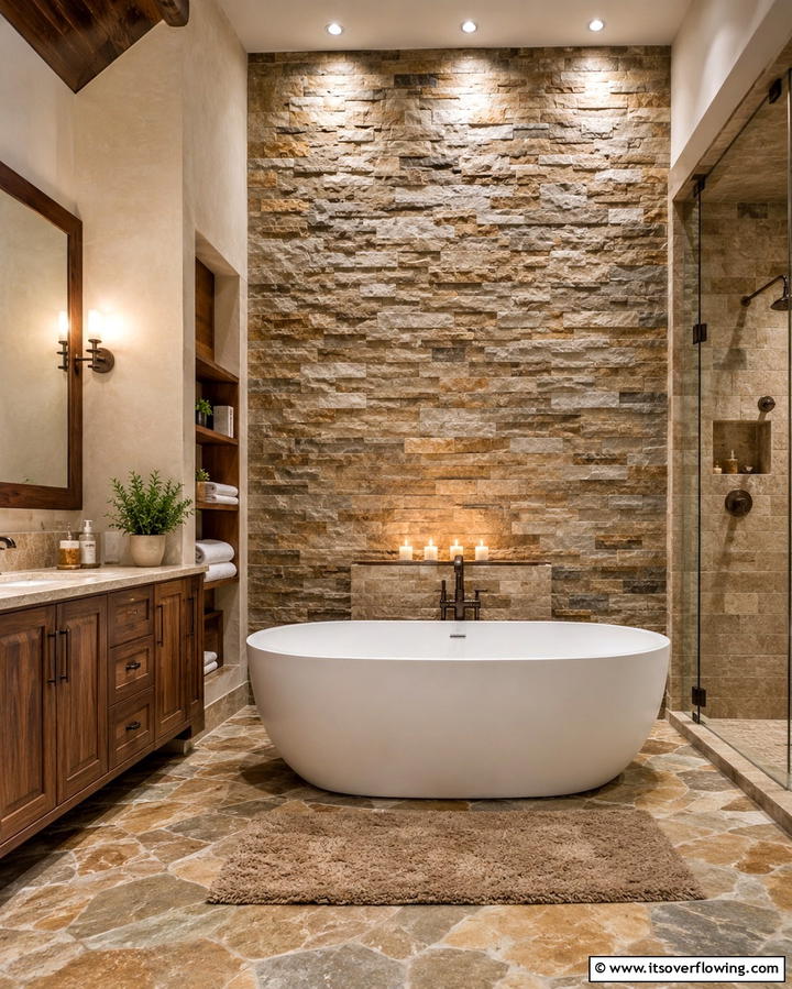 Textured Stone Cladding - 30 Stunning Bathroom Wall Ideas to Elevate Your Space