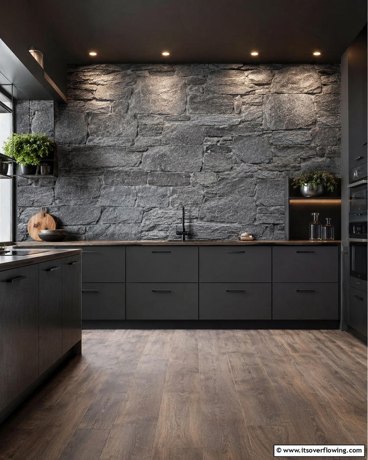 Textured Stone Effects - 30 Kitchen Wallpaper Ideas- Bold Backsplashes & Accent Walls