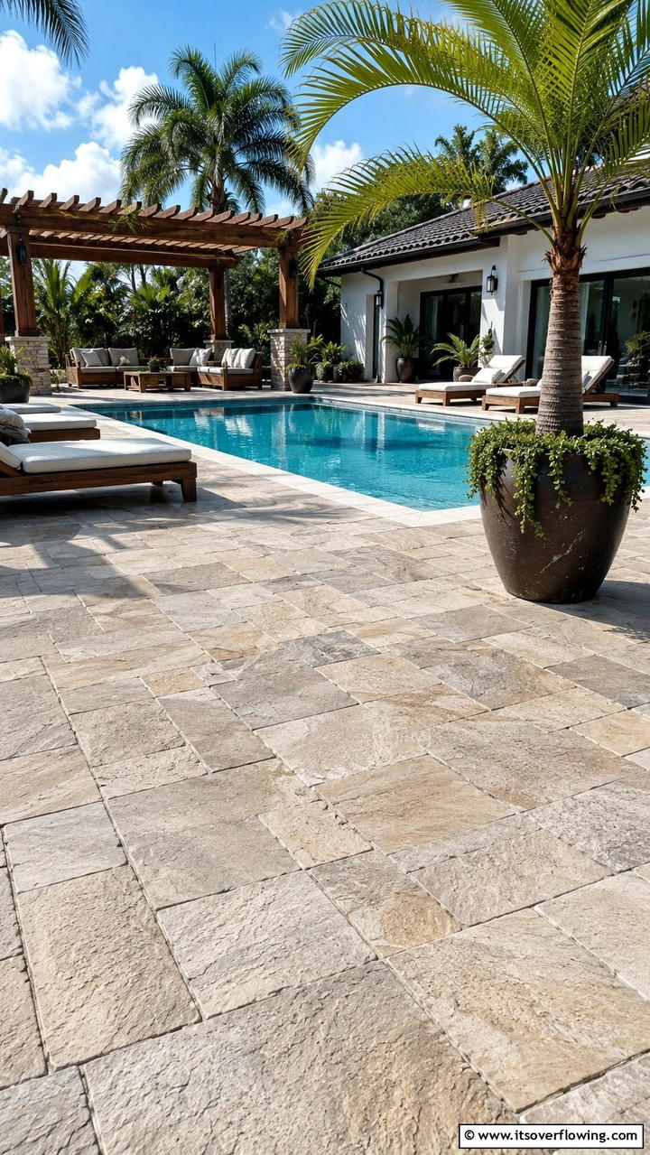 Textured Stone Look - 30 Concrete Pavers Around Pool Ideas for Durable Style