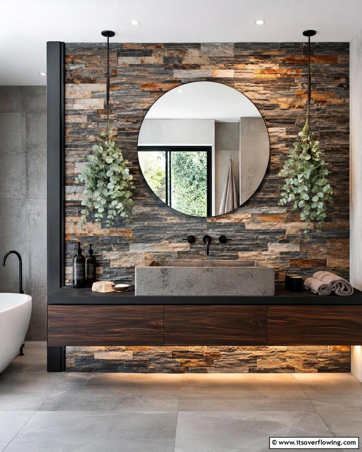 Textured Stone Panels - 25 Bathroom Backsplash Ideas for a Stylish Upgrade