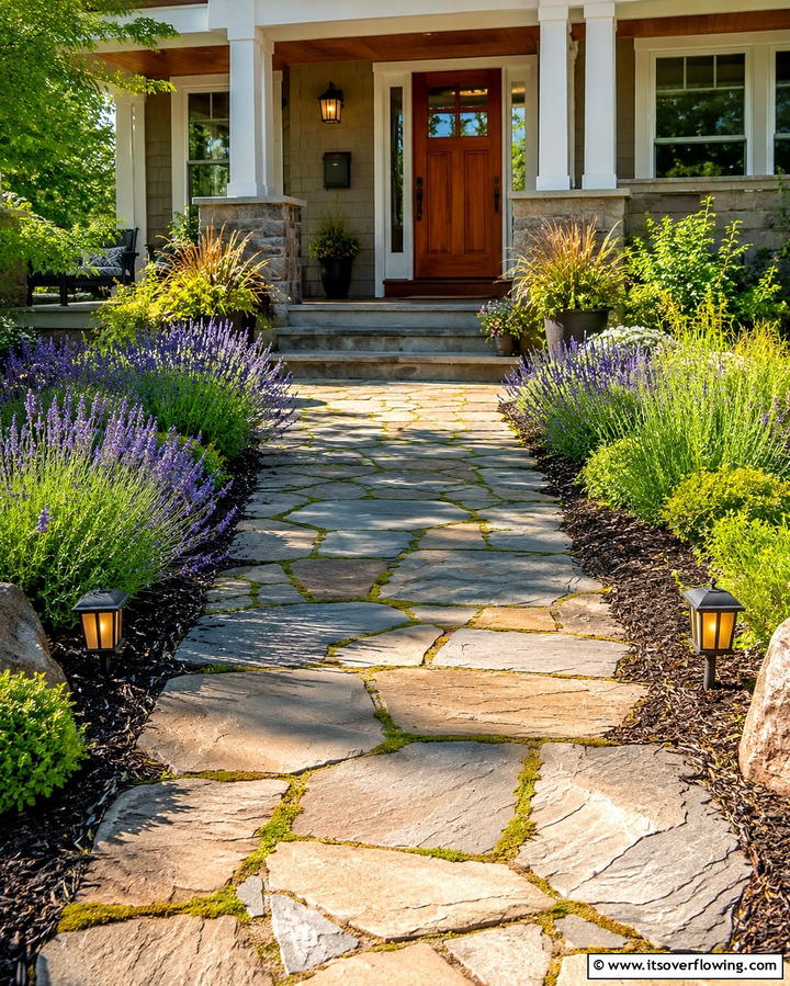 Textured Stone Path - 30 Small Front Porch Ideas to Boost Curb Appeal