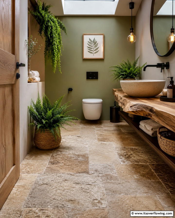 Textured Stone Tiles - 30 Powder Room Floor Tile Ideas for Elegant Small Spaces